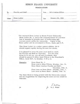 SFU News Letter No. 1, Jan 31, 1966