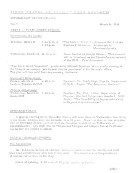 SFU News Bulletin No. 7, March 14, 1966