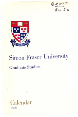Simon Fraser University Graduate Studies Calendar 1966-67